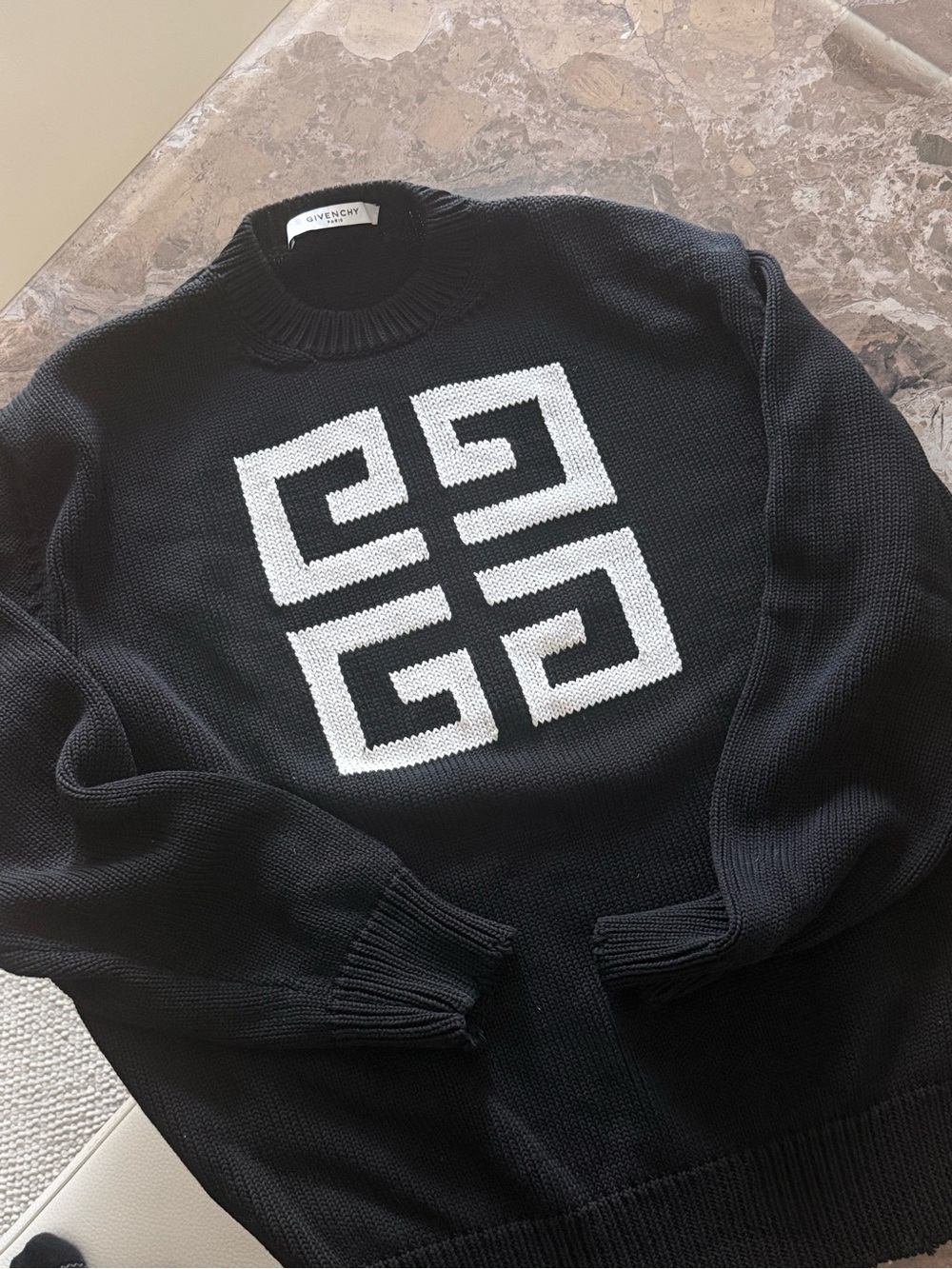 Givenchy Black Crewneck Sweater with White Iconic Logo